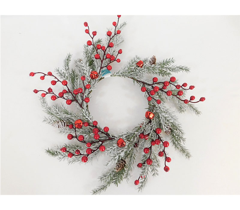Holiday Wreath - Pine with Snow Bells and Berries - 7.5-inch