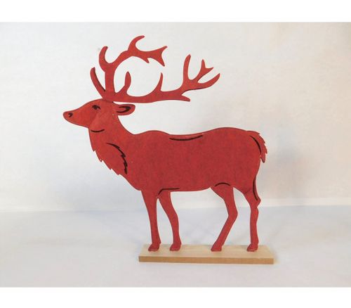 Felt Reindeer on Wooden Stand - Red