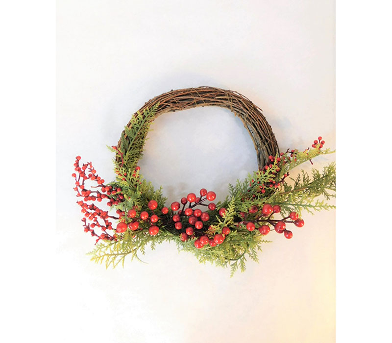 Wreath - Grapevine with Cedar and Berries - 23-inch