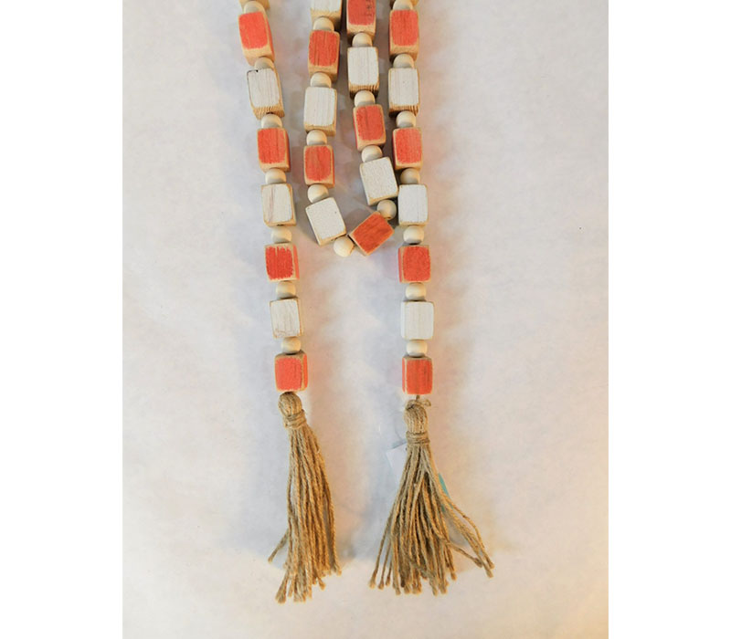 Garland - Wooden Square Beads - Red White and Brown - 6-foot