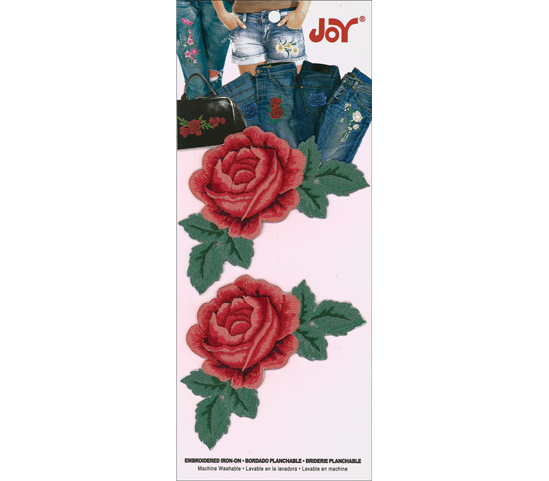 Joy Applique - Iron On Small Rose W/Leaves Red 2 Piece