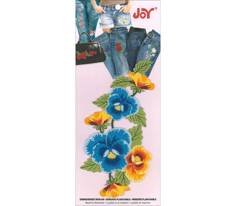 Joy Applique - Iron On Pansy Cluster Blue/Yellow
