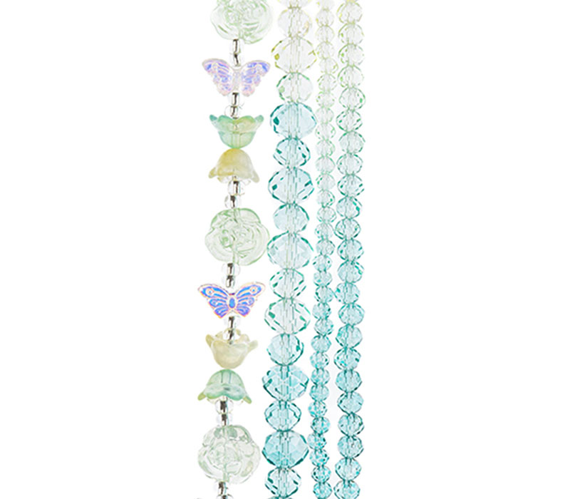Crystal Lane DIY Flower 7-inch Bead Mix Bead Strands Ombre Teal- Tulip Roses Butterflies Rondelles