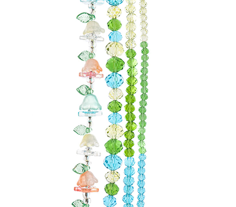 Crystal Lane DIY Flower 7-inch Bead Mix Bead Strands  Pink/Yellow/Teal/Green- Mix Flowers Round Beads