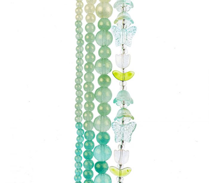 Crystal Lane DIY Flower 7-inch Bead Mix Bead Strands Green/Stardust-Tulip Butterflies Round Beads