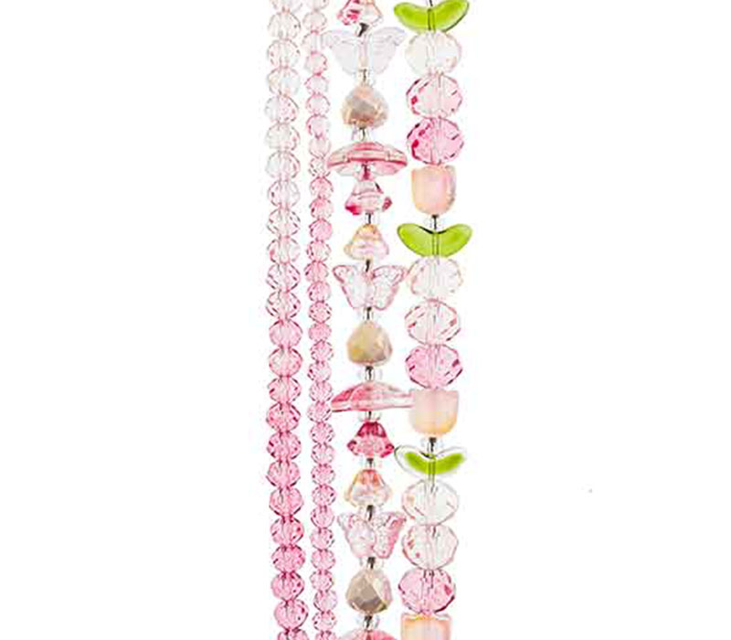 Crystal Lane DIY Flower 7-inch Bead Mix Bead Strands Tulip Pink Butterflies Roundelle Pink