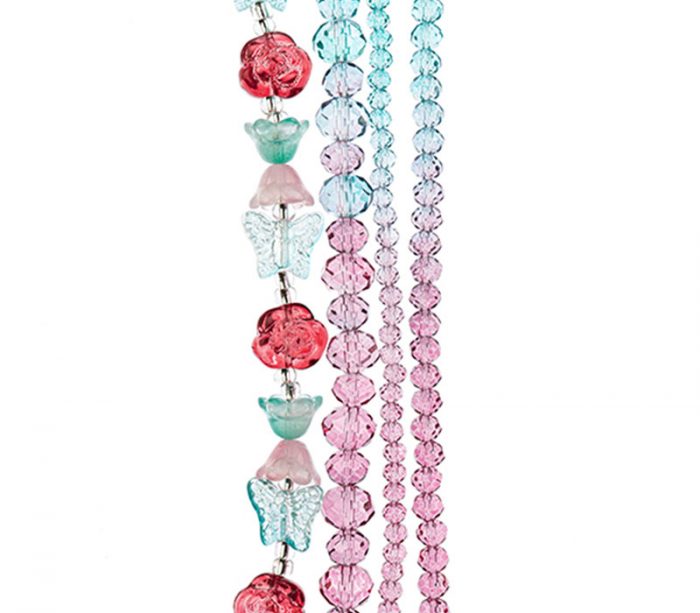 Crystal Lane DIY Flower 7-inch Bead Mix Bead Strands Teal to Pink Ombre Faceted Rondelle Roses and BellFlowers
