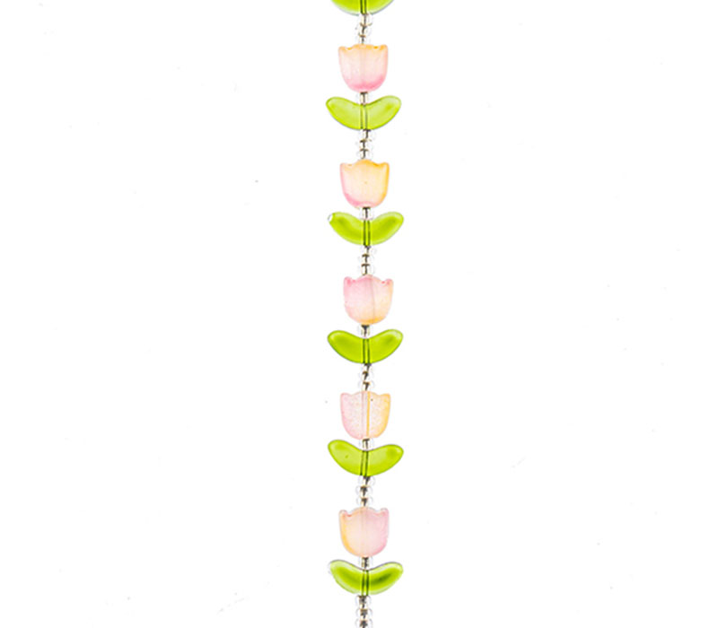 Crystal Lane DIY Flower 7-inch Bead Strand Tulip Yellow Pink Mix 14x16mm- 9pcs