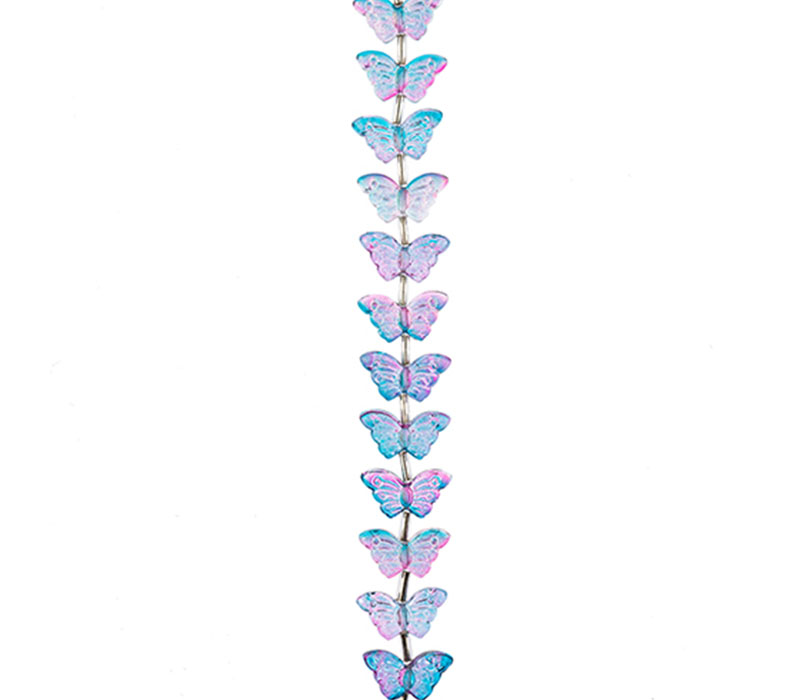 Crystal Lane DIY Flower 7-inch Bead Strand Butterflies Blue & Purple 8x15mm - 5PC