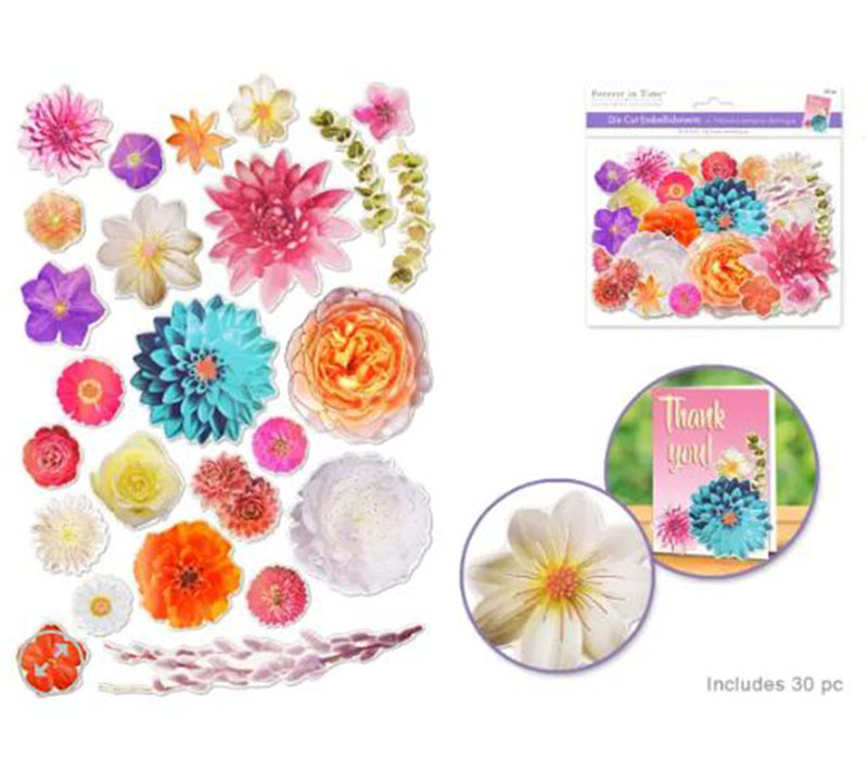 Craft Medley Floral Embellishment Die Cuts with Foil - 30 Piece