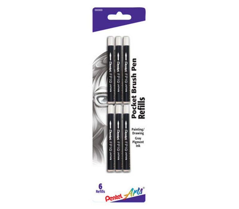 Pentel Pocket Brush Refill - Black - 6 Piece