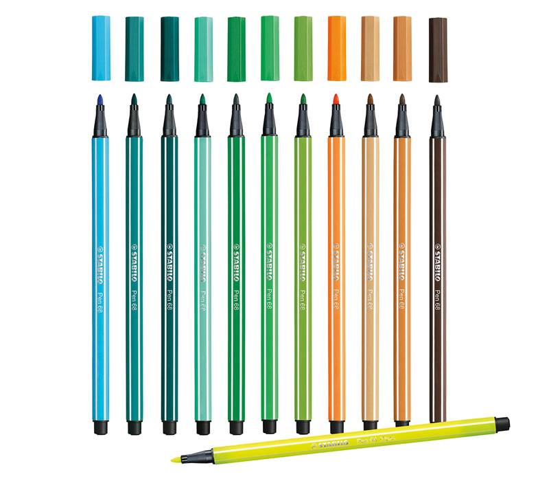  STABILO Pen 68 Fibre Tip Fineliner - 1.0mm - Avocado Set -  Wallet of 8 Assorted Colours : Office Products