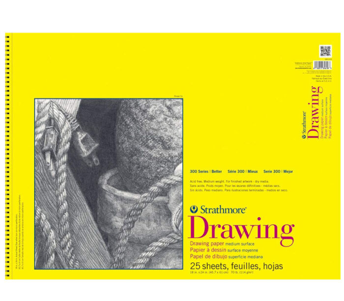 Strathmore 300 Series 70# Drawing Pad - 18-inch x 24-inch - Tape Bound - 25 Sheets