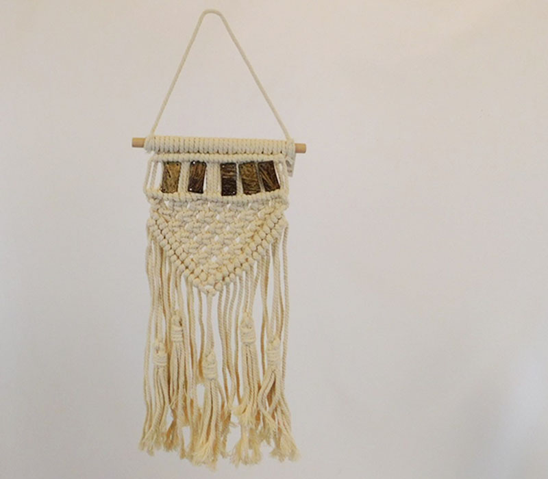 SPC Natural Macrame Hanging with Brown Beads - 8-inch x 33-inch x 2.25-inch