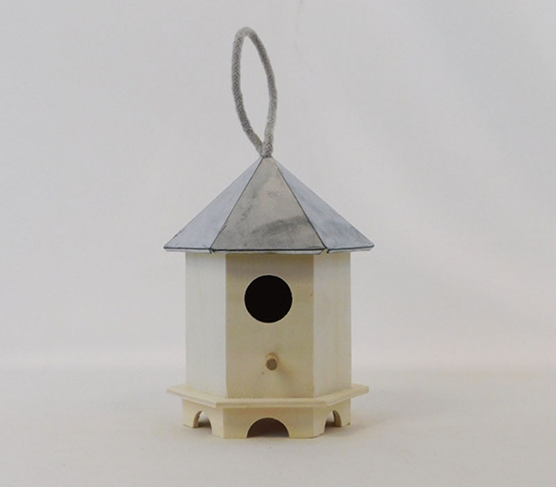 SPC Unfinished Wood Hexagon Birdhouse with Metal Roof