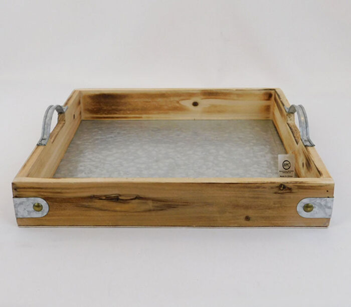SPC Brushed Metal and Wood Tray with Attached Handles
