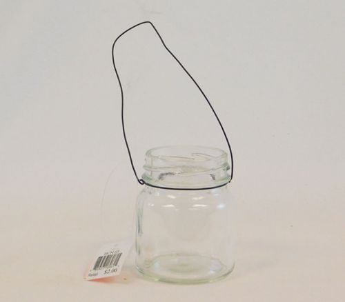 SPC Small Glass Jar With Attached Black Wire Hanger