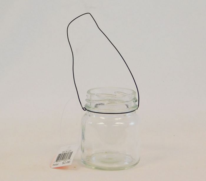 SPC Small Glass Jar With Attached Black Wire Hanger