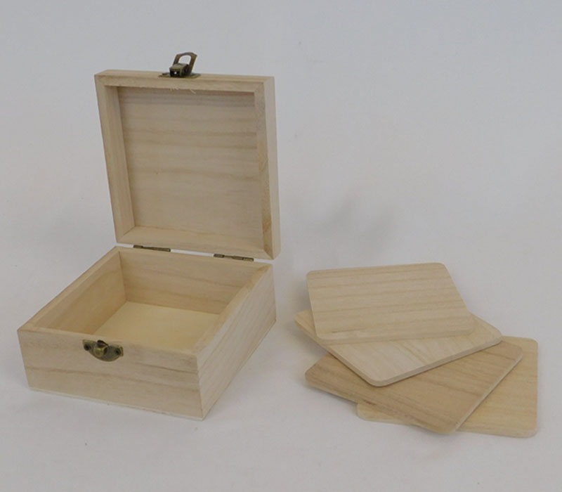 SPC Unfinished Wooden Box with 4 Coasters