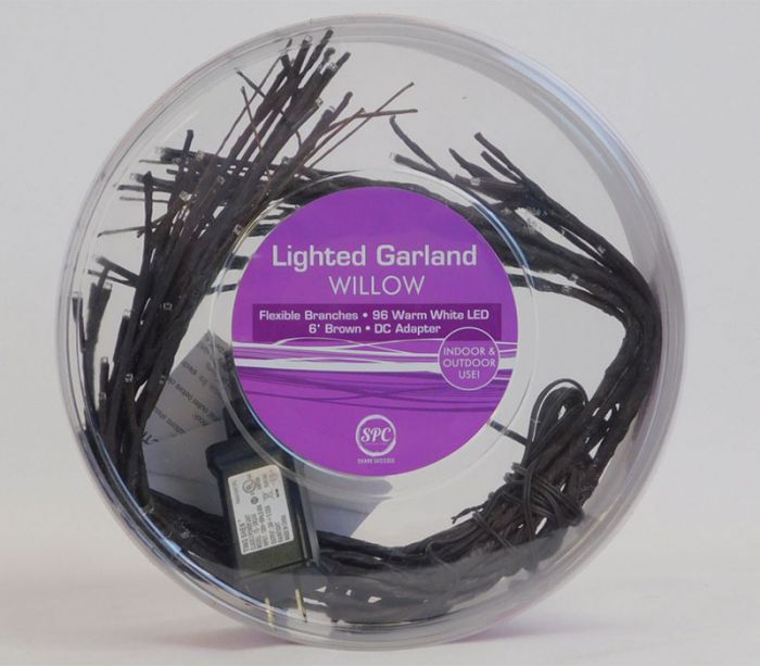 SPC Garland - Lighted Brown Willow Branch Garland - 96 Lights - 72-inch