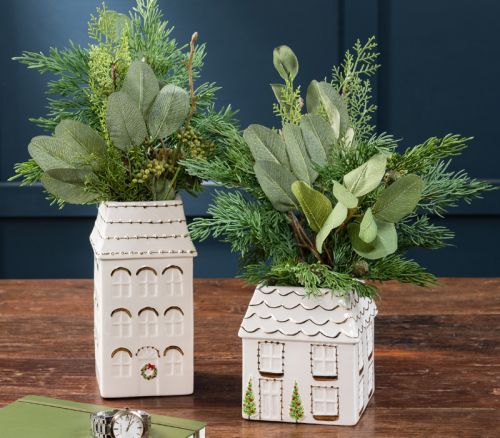 Stoneware Holiday House Vases