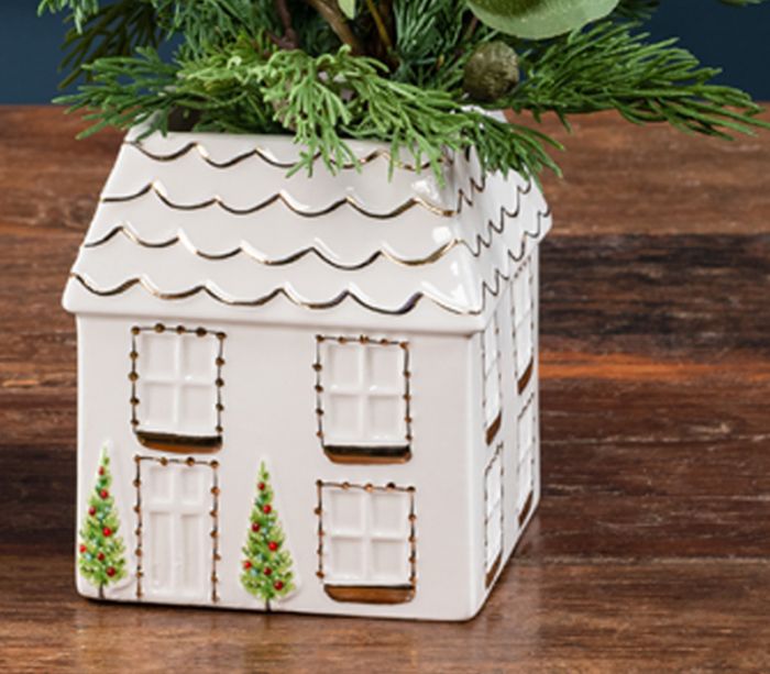 Stoneware House Christmas Vase