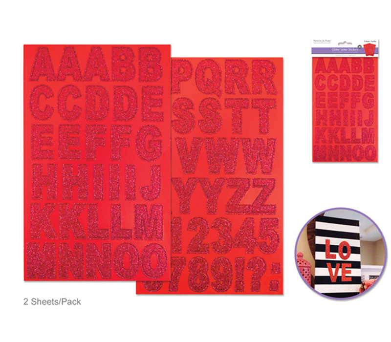 MultiCraft Glitter Chipboard Letter Stickers - Red Glitter