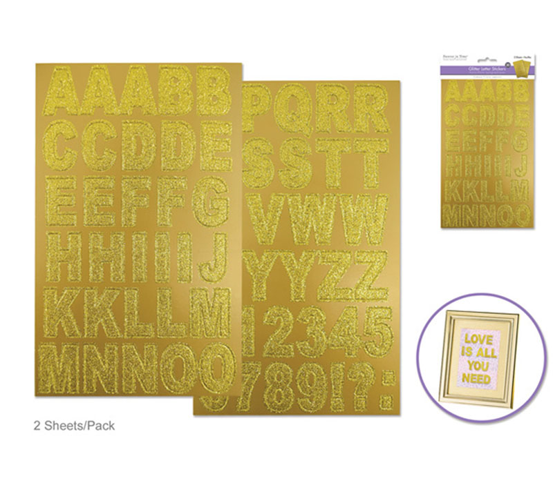 MultiCraft Glitter Chipboard Letter Stickers - Gold Glitter