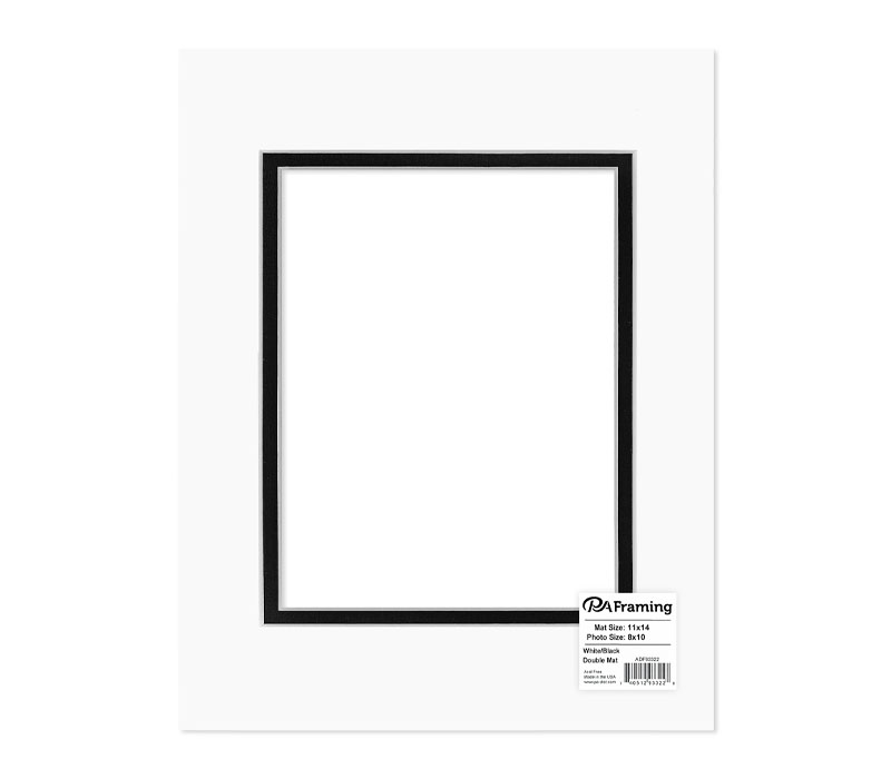 PA Framing Mat Board - Double 11-inch x 14-inch/8-inch x 10-inch - White  Core White/Black - Craft Warehouse