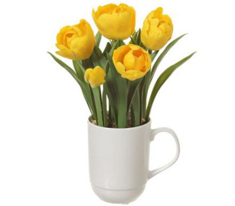 Tulip in Ceramic Cup - 11-inch - Yellow