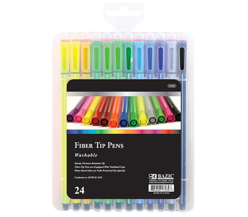 Bazic Fiber Tip Pen Set - Washable - 24 Piece