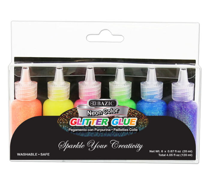 Bazic Glitte Glue Set - Neon Color - 6 Piece