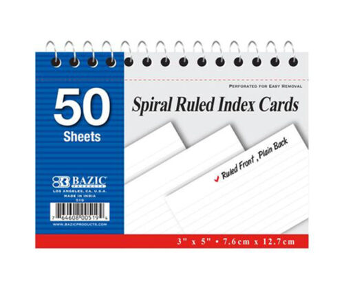 Bazic Index Cards Spiral Bound - 3-inch x 5-inch