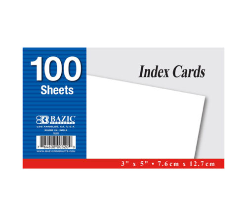 Bazic Index Cards - Unruled - 100 Piece