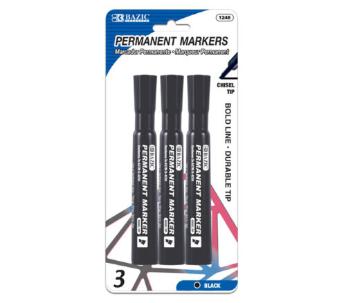 Bazic Marker - Black - Chisel Tip - 3 Piece