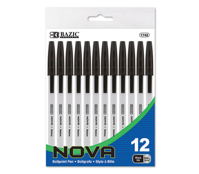 Bazic Nova Pen - Black - 12 Piece