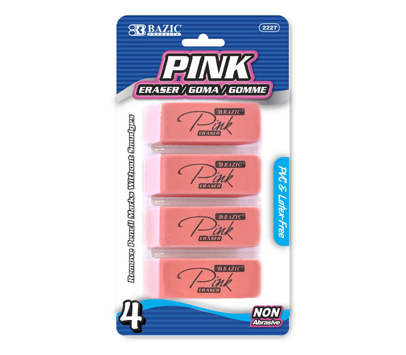 Bazic Pink Eraser - 4 Piece