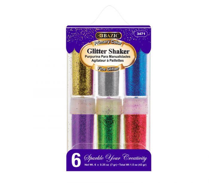Bazic Glitter Shaker Set - Primary Color - 6 Piece