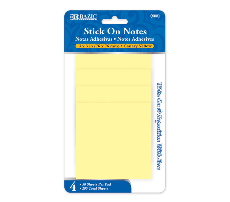 Bazic Stick On Notes - 4 Pack