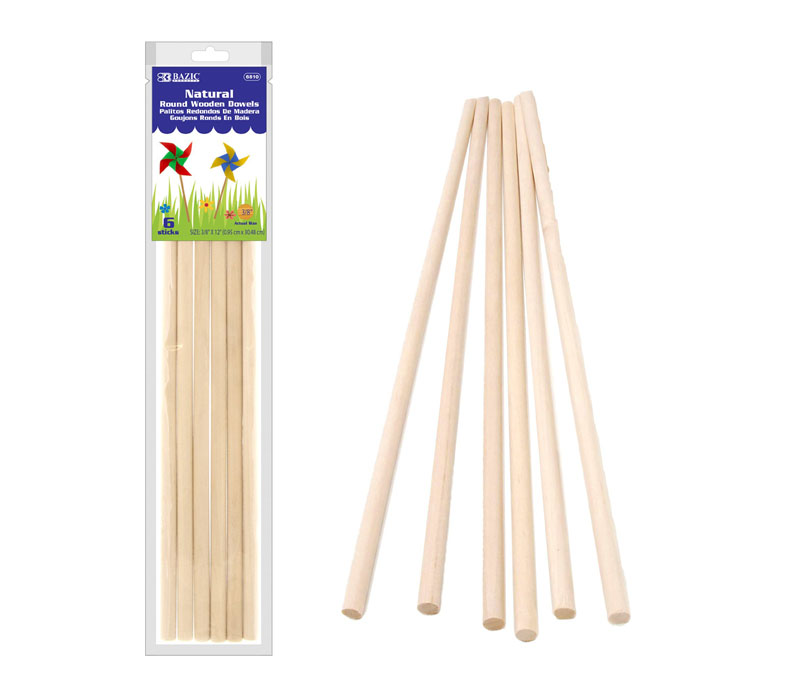 Bazic Wooden Dowel - Round - 3/8-inch x 12-inch - 6 Piece