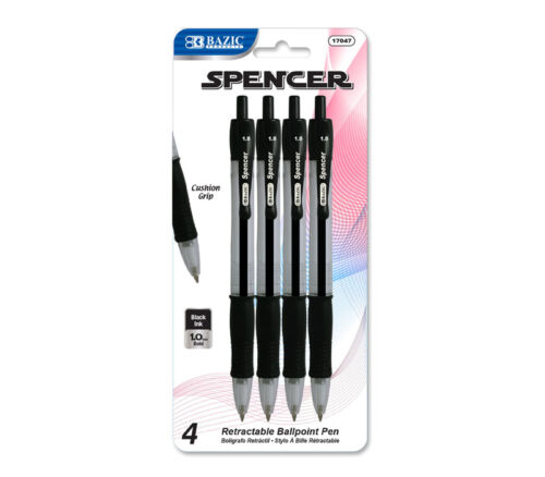 Bazic Spencer Retractable Pen - Black - 4 Piece