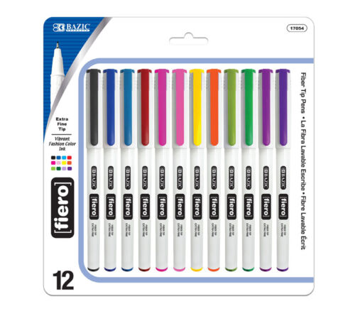 Bazic Fineliner Pen - Fiber Tip - 12 Piece