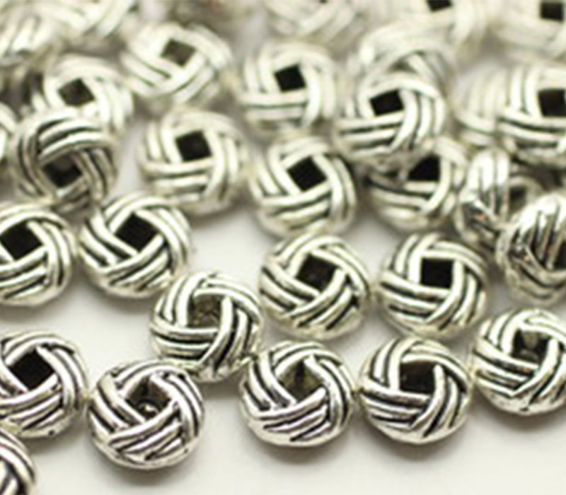 Bead - Round - Basketweave - Antique Silver Plated