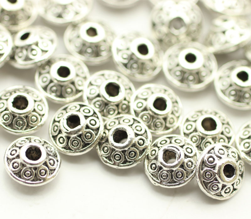 Bead - Rondelle Circle Design - Antique Silver Plated