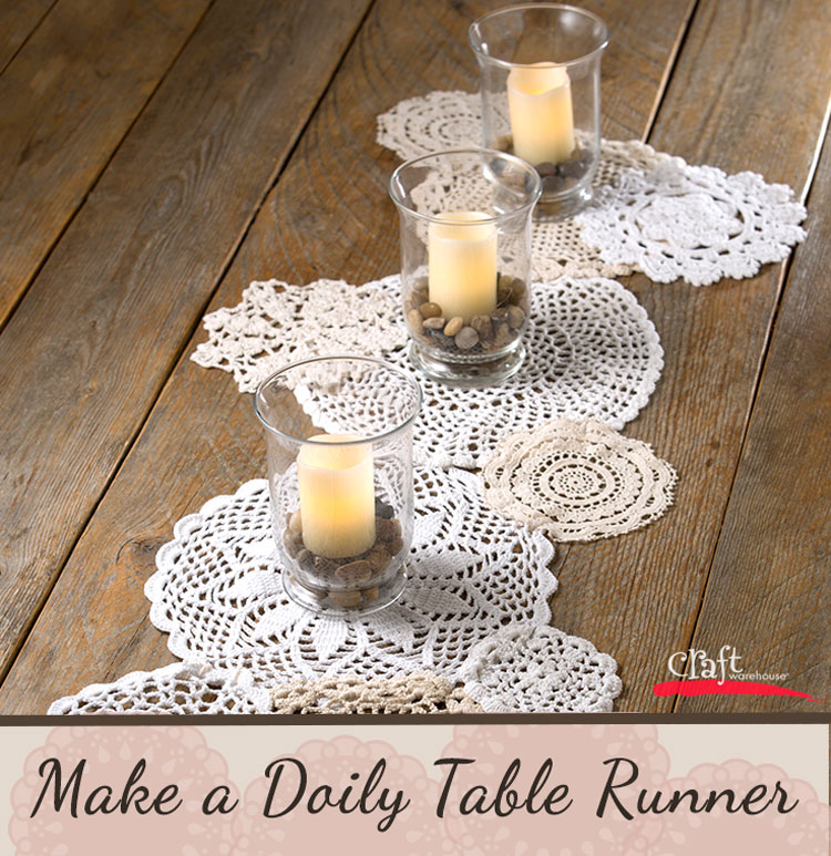 How to Make a Vintage Doily Table Runner - White and Woodgrain