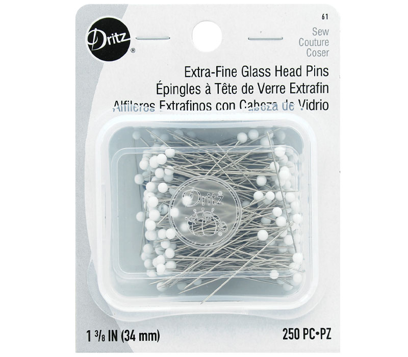 Dritz Pins - Extra Fine - Glass Head - Size 22 - White - 250 Piece - Craft  Warehouse
