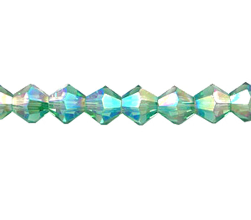 Crystal Glass Bicone Bead - 4mm x 4mm Green Zircon AB