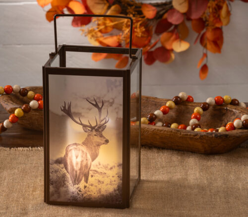 Metal Lantern with Elk Design