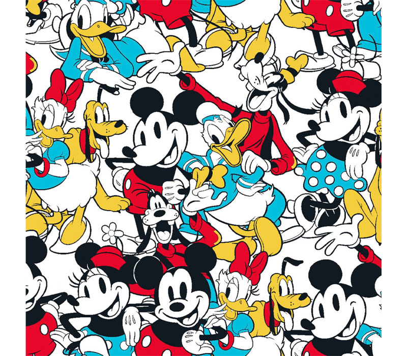 Disney Mickey Mouse Minnie Mouse Goofy Donald Duck Daisy Duck and Pluto Character - Allover Mulit On White