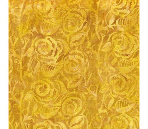 Woodblock Bouquets Batiks Roses Allover in Tonal Gold Yellow